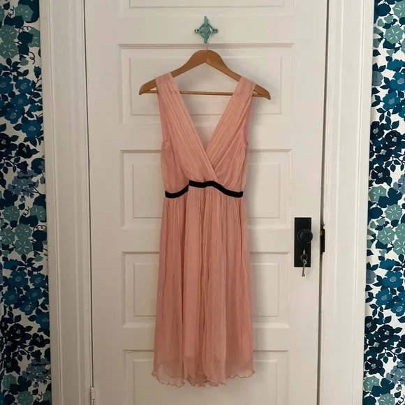 open lace back dress Light Pink Lace Trim Handkerchief Midi Dress